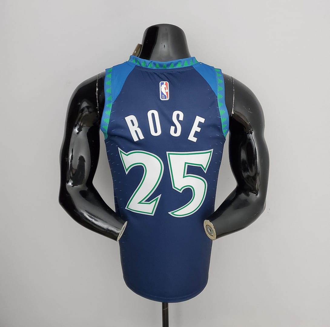 75th Anniversary 2202 Season ROSE#25 Minnesota Timberwolves City Edition Blue NBA Jersey - Image 4