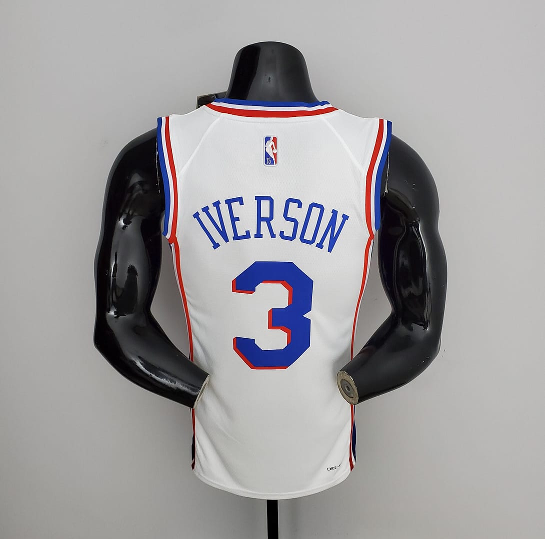 75th Anniversary Philadelphia 76ers IVERSON#3 White NBA Jersey - Image 10