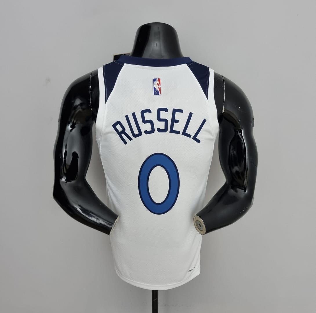75th Anniversary Minnesota Timberwolves Russell #0 Royal White NBA Jersey - Image 4