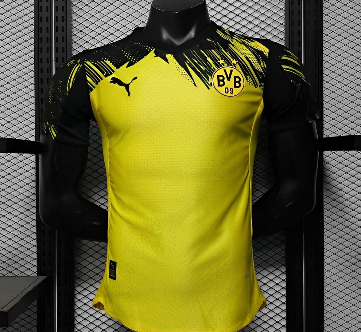 Player Version 25/26 Borussia Dortmund Home Yellow with Black Brush Stroke Jersey