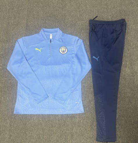 24/25 Kids Manchester City Sky Blue Half Zipper Jacket+Long Pants - Image 2