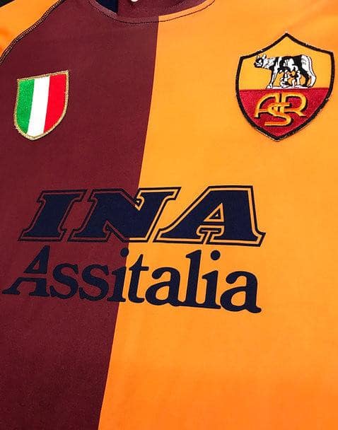 Retro 00/01 AS Roma Home Long Sleeve Jersey With Champion Patches - Image 3