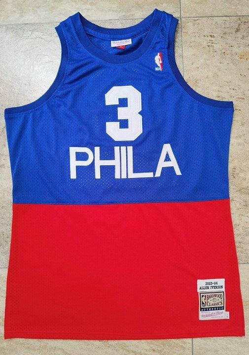 Men's Allen Iverson Blue And Red Retro Classic Team Jersey - Image 10