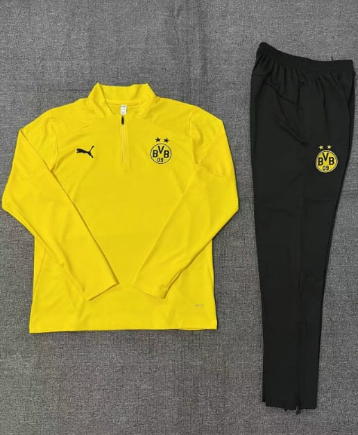 24/25 Kids Borussia Dortmund Yellow Half Zipper Jacket+Long Pants - Image 2