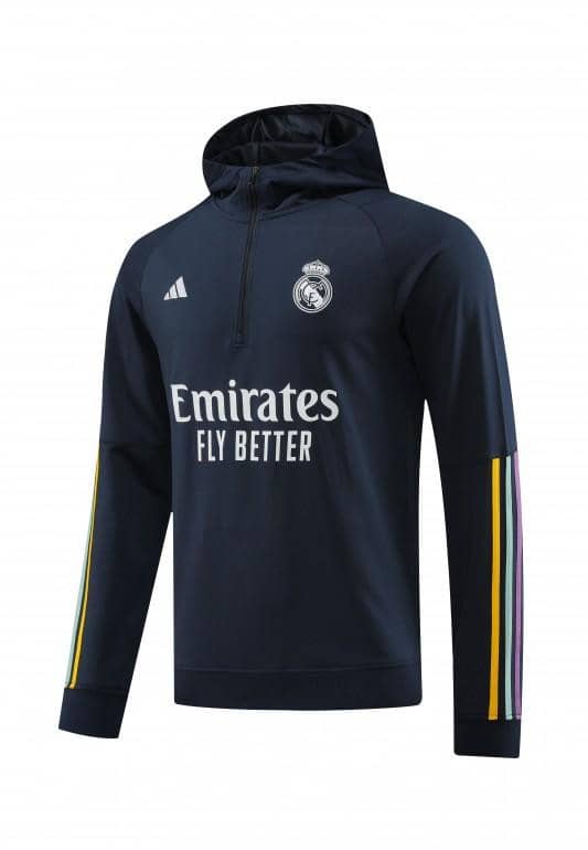23/24 Real Madrid Navy Hoodie Half Zipper Jacket+ Pants - Image 6