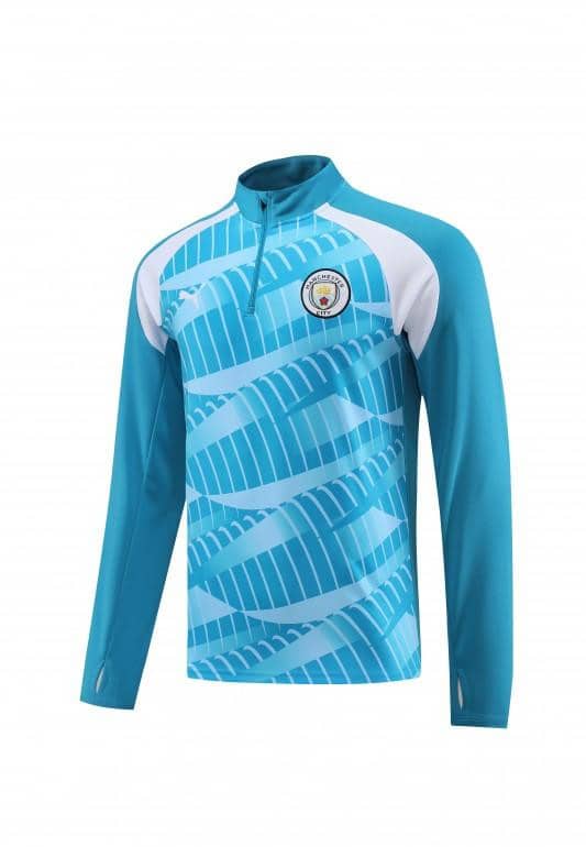 23/24 Manchester City Blue White Half Zipper Jacket+ Pants - Image 4