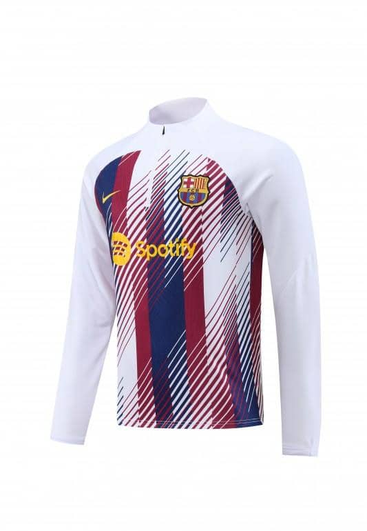 23/24 Barcelona White Red Mixed Color Half Zipper Jacket+ Pants - Image 2