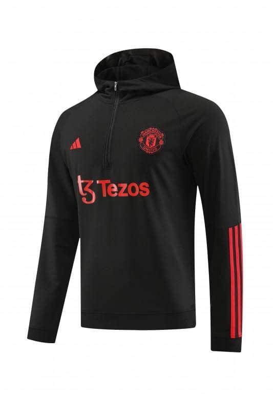 23/24 Manchester United Black Hoodie Half Zipper Jacket+ Pants - Image 6