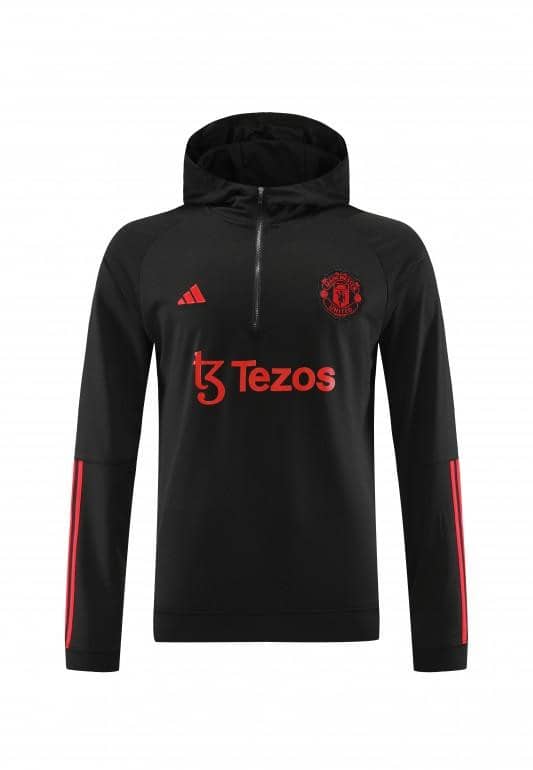 23/24 Manchester United Black Hoodie Half Zipper Jacket+ Pants - Image 7