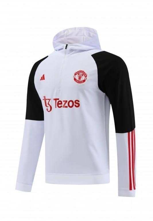23/24 Manchester United White Hoodie Half Zipper Jacket+ Pants - Image 7
