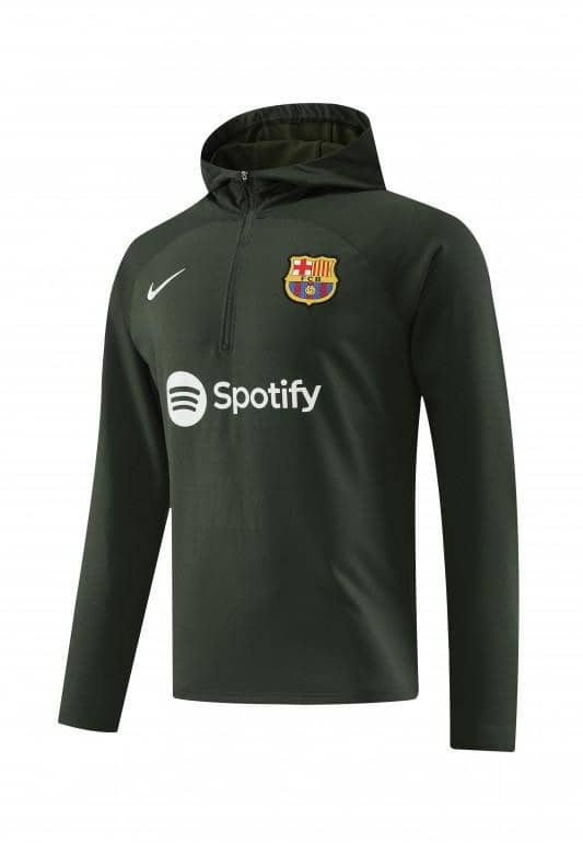 23/24 Barcelona Dark Green Hoodie Half Zipper Jacket+ Pants - Image 9