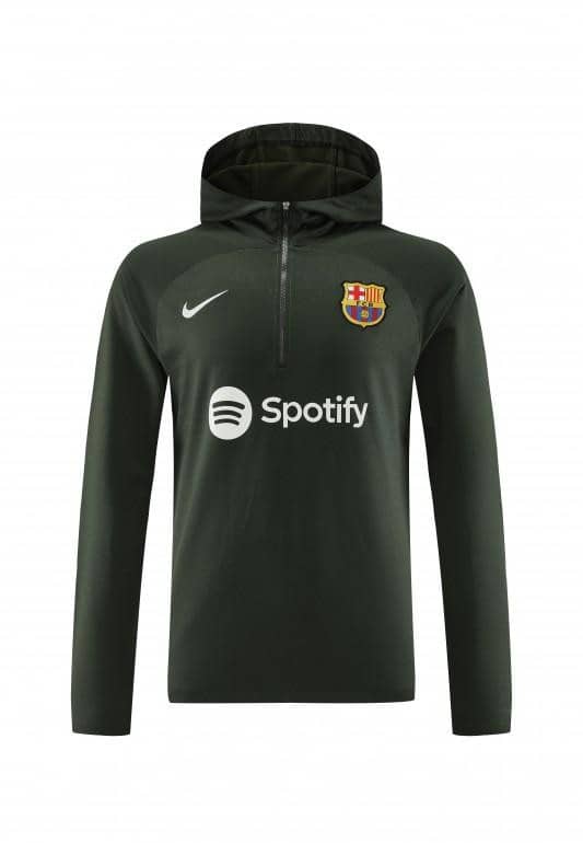 23/24 Barcelona Dark Green Hoodie Half Zipper Jacket+ Pants - Image 10