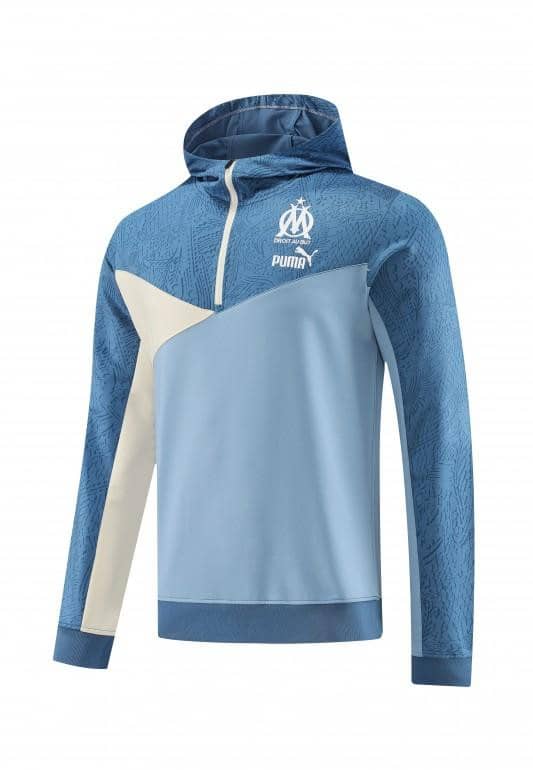23/24 Olympique Marseille Blue Half Zipper Hoodie Jacket +Pants - Image 13