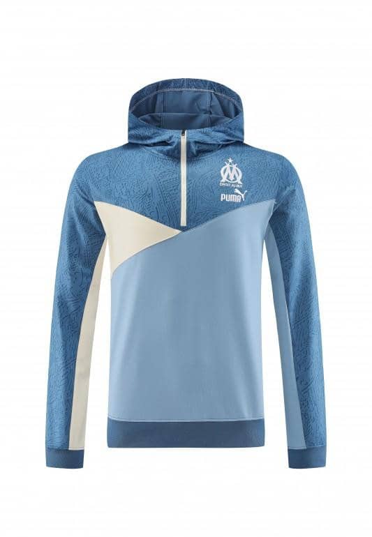 23/24 Olympique Marseille Blue Half Zipper Hoodie Jacket +Pants - Image 14
