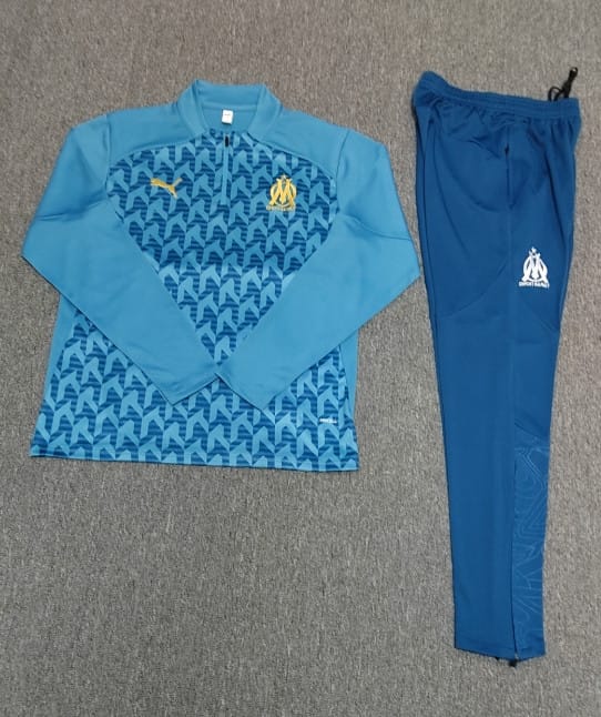 24/25 Kids Olympique Marseille Blue Grid Half Zipper Jacket+Long Pants - Image 2