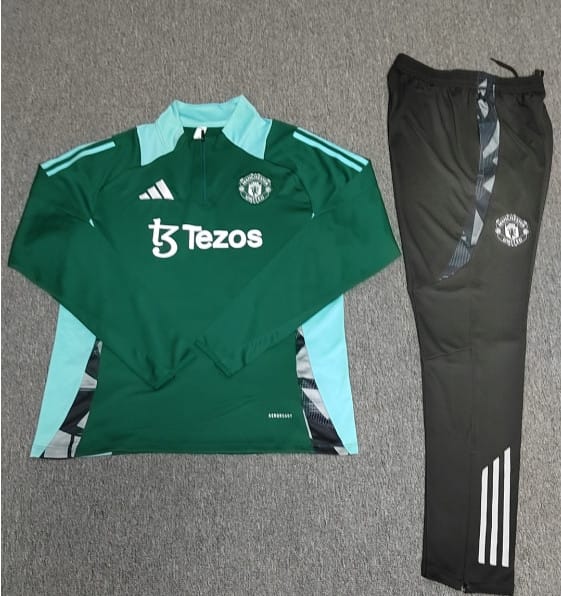 24/25 Kids Manchester United Green Half Zipper Jacket+Long Pants - Image 2
