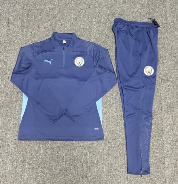 24/25 Kids Manchester City Blue Half Zipper Jacket+Long Pants - Image 2