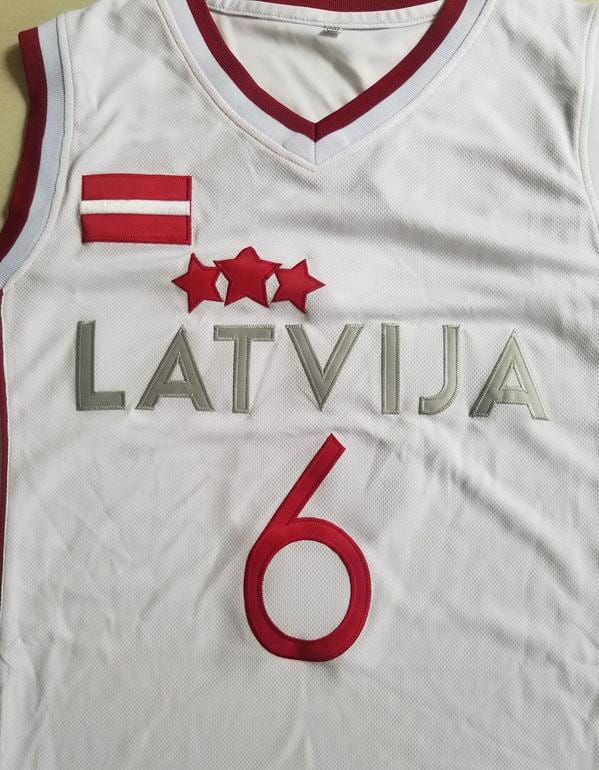 Kristaps Porzingis 6 Latvija White Basketball Jersey - Image 3