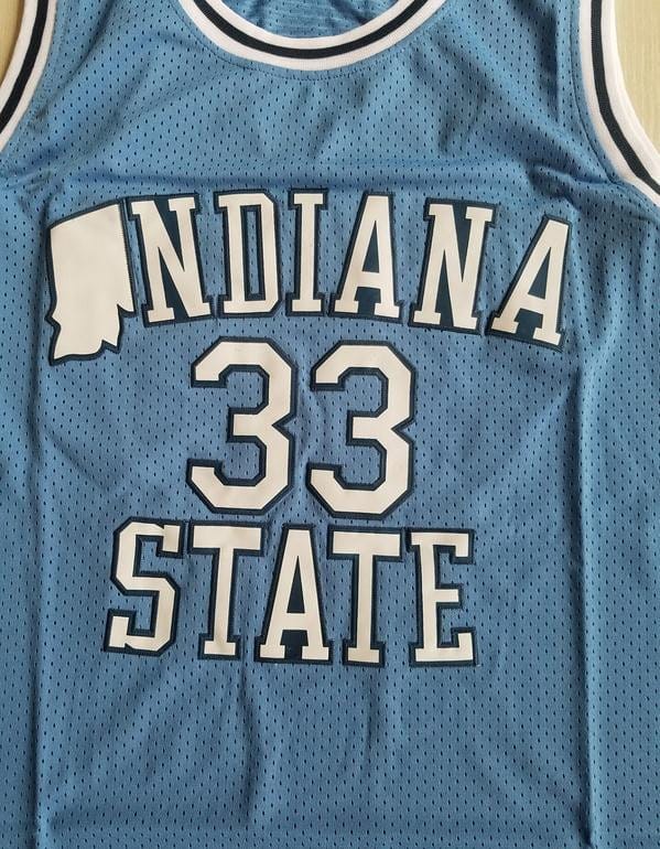 Larry Bird 33 Indiana State College Light Blue Basketball Jersey - Image 3
