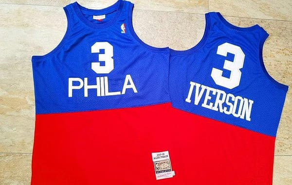 Men's Allen Iverson Blue And Red Retro Classic Team Jersey