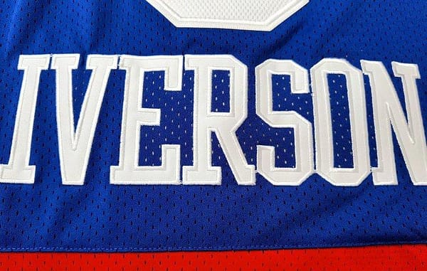 Men's Allen Iverson Blue And Red Retro Classic Team Jersey - Image 3