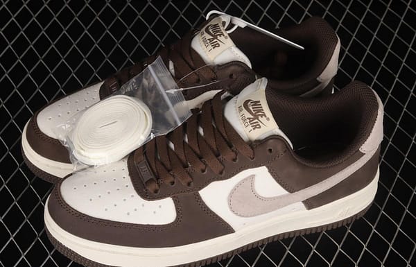 NIKE Air Force 1o07 Low white mocha sail leather spliced low-top casual board shoes NT9988-818 - Image 10