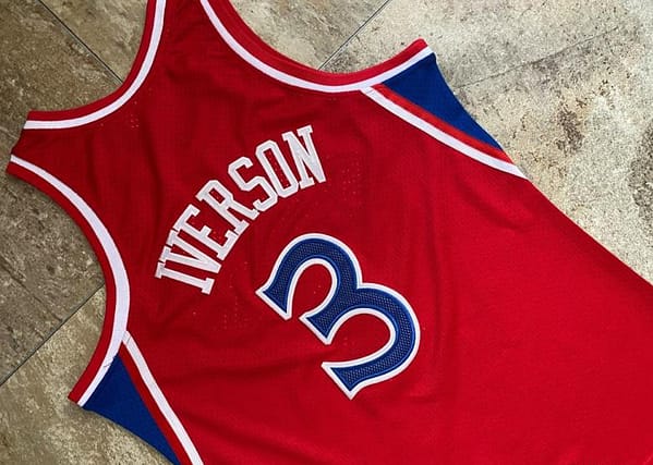 Men's Allen Iverson Red Retro Classic Team Jersey - Image 5