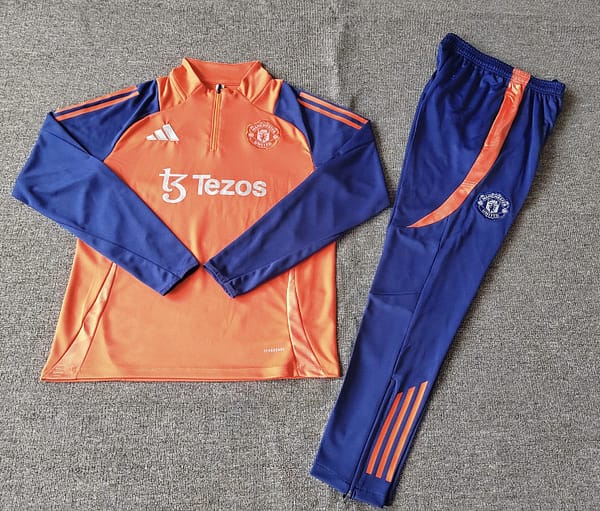 24/25 Kids Manchester United Orange Half Zipper Jacket+Long Pants - Image 2