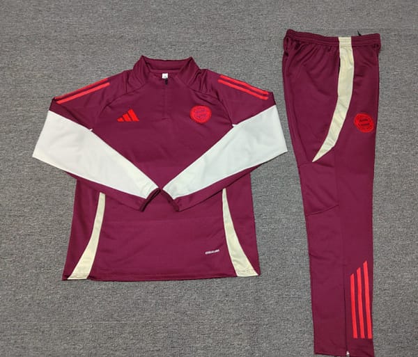 24/25 Kids Bayern Munich Wine Half Zipper Jacket+Long Pants - Image 2