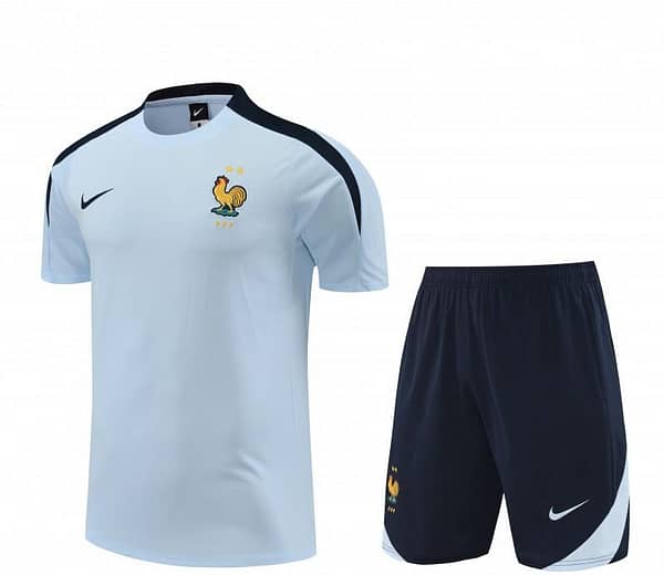 2024 France Light Blue Cotton Short Sleeve Jersey+Shorts - Image 3