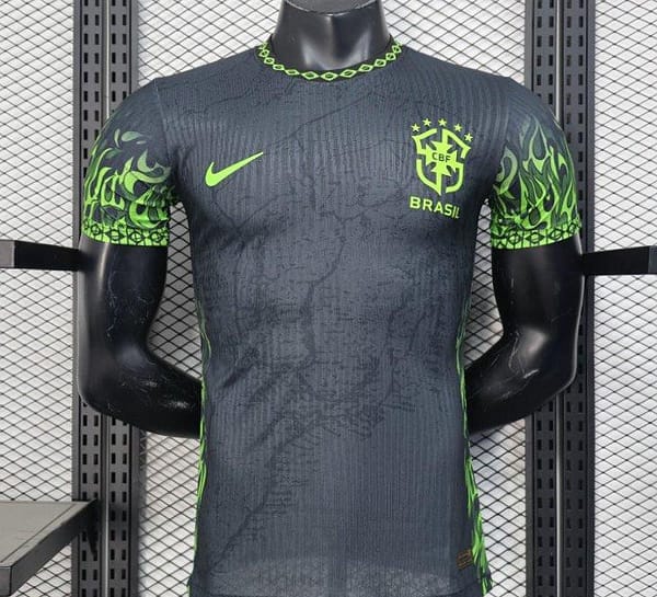 Player Version 2025 Brazil Dark Grey with Neon Green Flame Jersey
