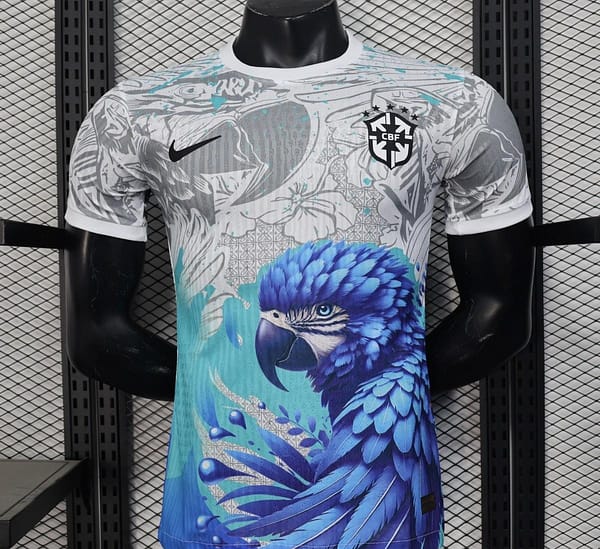 Player Version 2025 Brazil White with Blue Macaw Jersey