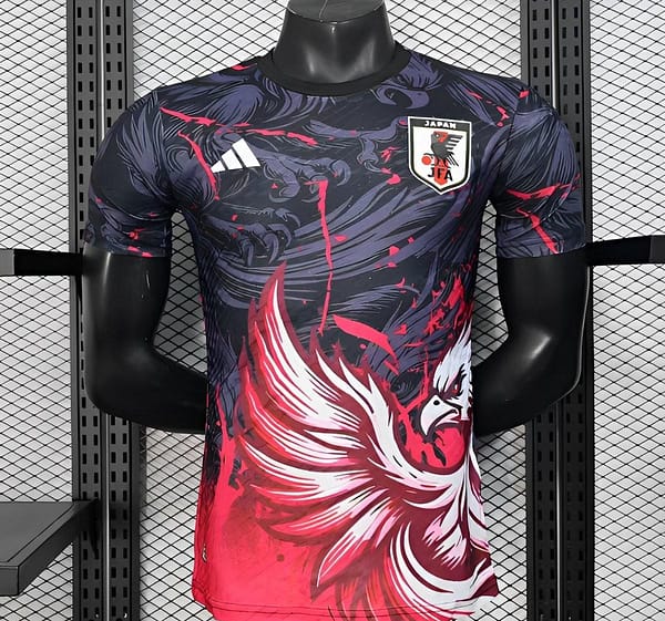Player Version 2025 Japan Dark Navy with Rising Phoenix Design and Red Gradient Splash Pattern Jersey
