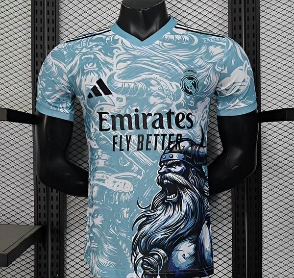 Player Version 25/26 Real Madrid Light Blue with Viking Warrior Pattern Jersey