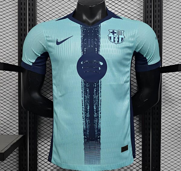 Player Version 25/26 Barcelona Blue 125Th Anniversary Mint Green Jersey with Navy Blue Stripe and Spotify Sponsor