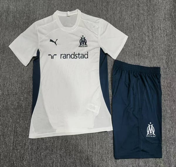 24/25 Kids Olympique Marseille White Short Sleeve Jersey+Shorts - Image 2