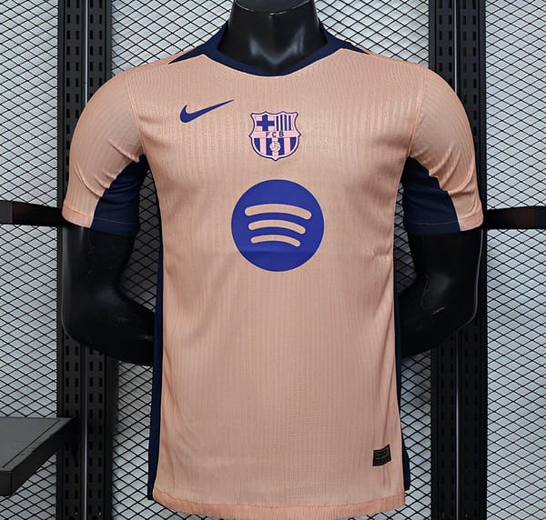 Player Version 25/26 FC Barcelona Pink 125Th Anniversary Jersey with Spotify Sponsor and Navy Blue Accents
