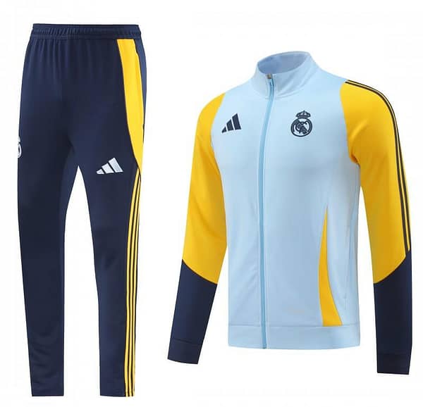 24/25 Real Madrid Light Blue/Yellow Full Zipper Jacket +Long Pants