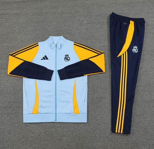 24/25 Real Madrid Light Blue/Yellow Full Zipper Jacket +Long Pants - Image 12