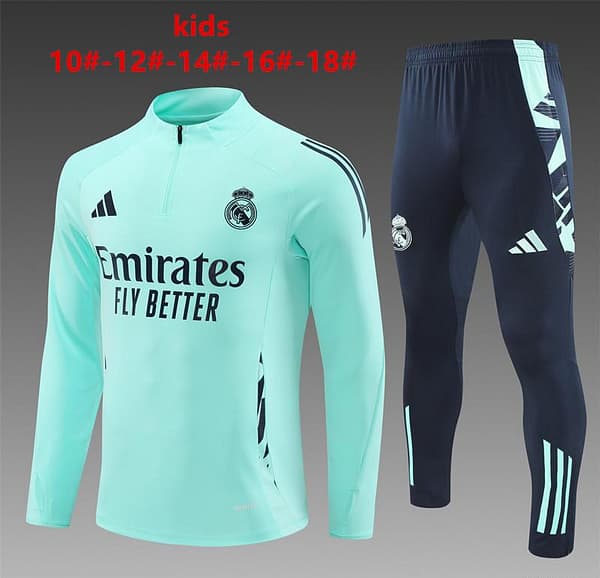 24/25 Kids Real Madrid Lake Blue Half Zipper Jacket+Long Pants