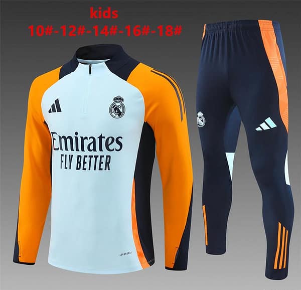 24/25 Kids Real Madrid Light Blue/Orange Half Zipper Jacket+Long Pants