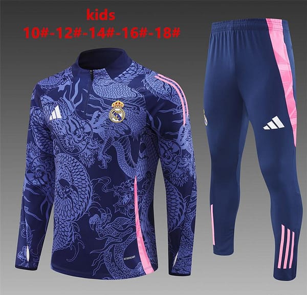 24/25 Kids Real Madrid Navy Dragon Half Zipper Jacket+Long Pants