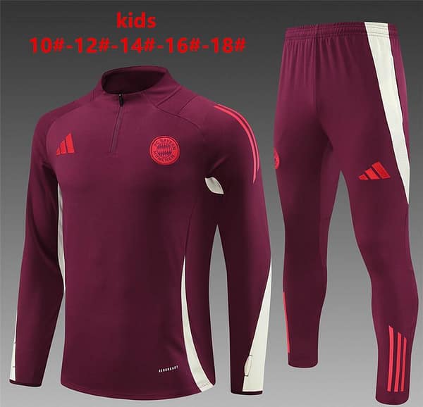 24/25 Kids Bayern Munich Wine Half Zipper Jacket+Long Pants