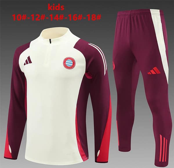 24/25 Kids Bayern Munich Light Yellow/Wine Half Zipper Jacket+Long Pants