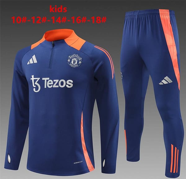 24/25 Kids Manchester United Navy Half Zipper Jacket+Long Pants