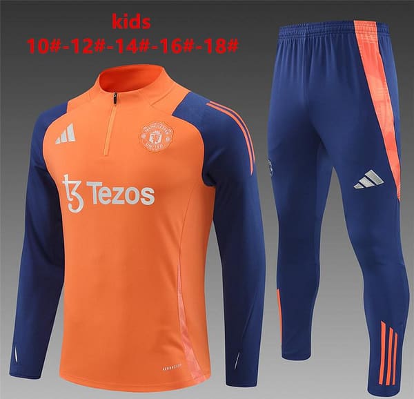 24/25 Kids Manchester United Orange Half Zipper Jacket+Long Pants