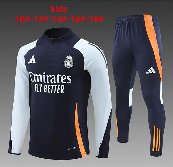24/25 Kids Real Madrid White/Navy Half Zipper Jacket+Long Pants