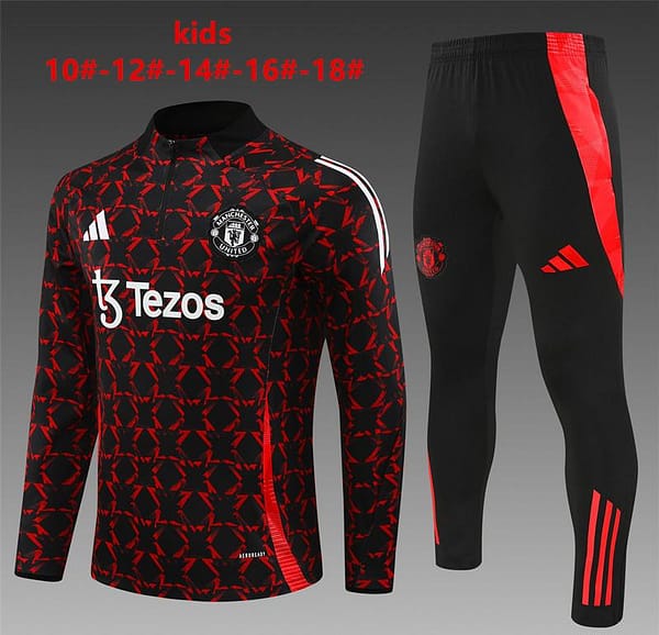 24/25 Kids Manchester United Black/Red Special Half Zipper Jacket+Long Pants