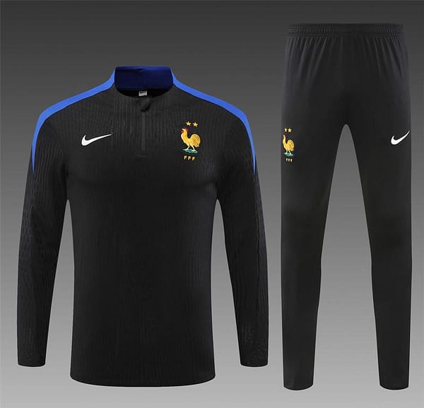 Player Version 2024 France Black Half Zipper Jacket+Long Pants - Image 17