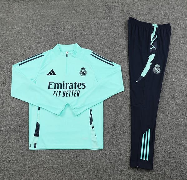 24/25 Real Madrid Lake Blue Half Zipper Jacket+Long Pants - Image 14